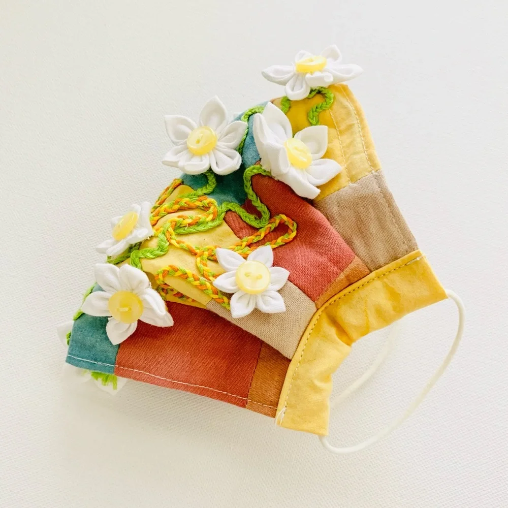 NEW Handmade Multi-Dyed 3D Flower Heal Embroidery Face Mask